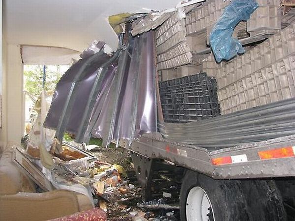 Truck Flipped On A road crashing into motel