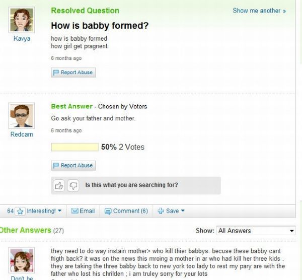 funny answers. The best from Yahoo answers!