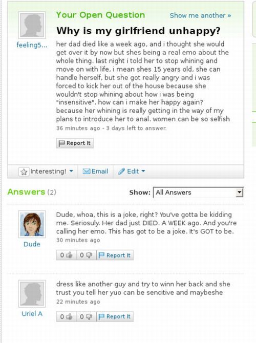 funny answers. 6 The best from Yahoo answers!