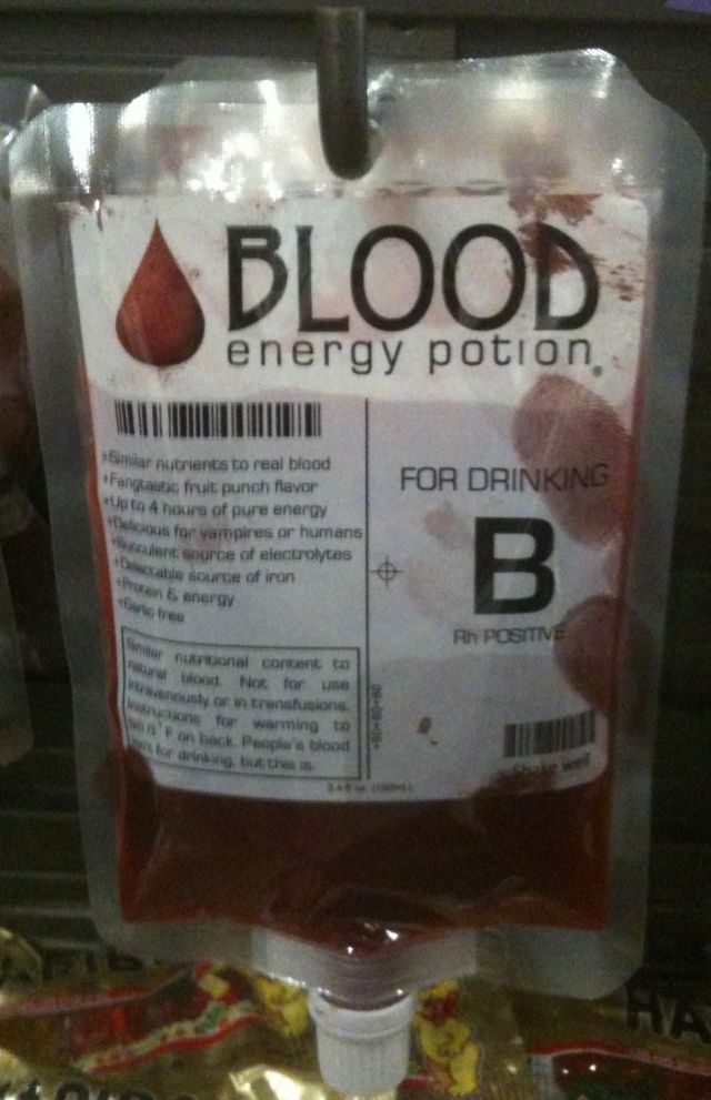 Bolsa de Sangre B positivo para beber como energy potion drink