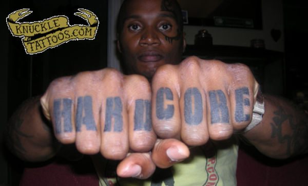 This collection of knuckle tattoos shows funny, stupid or weird inscriptions 