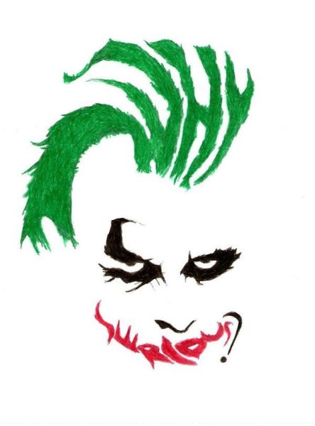 Dibujo de El Joker de Batman a lápiz con una sonrisa que dice serious