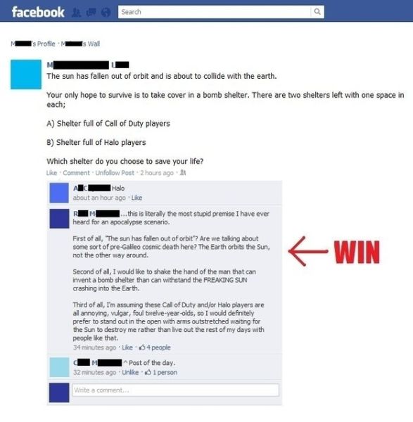 Return to Hilarious Comebacks to Dimwitted Facebook Statuses (28 pics)