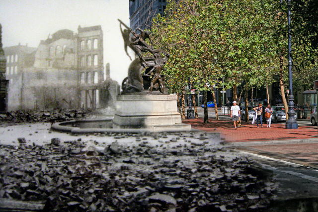 San Francisco Streets Today and After the 1906 Earthquake Blended