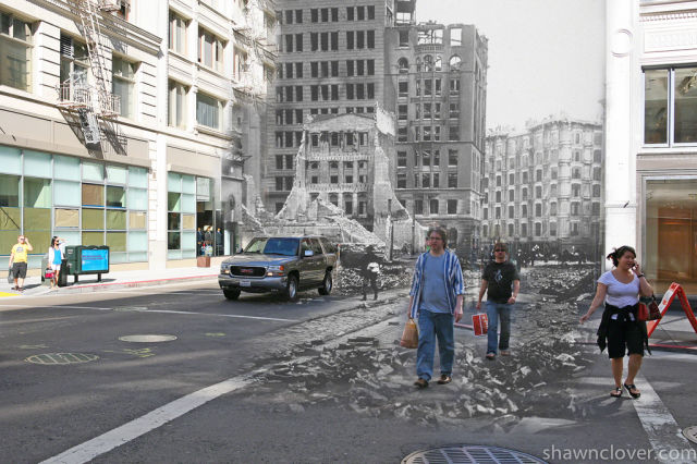 San Francisco Streets Today and After the 1906 Earthquake Blended