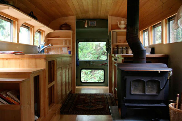 School Bus Converted Into a House