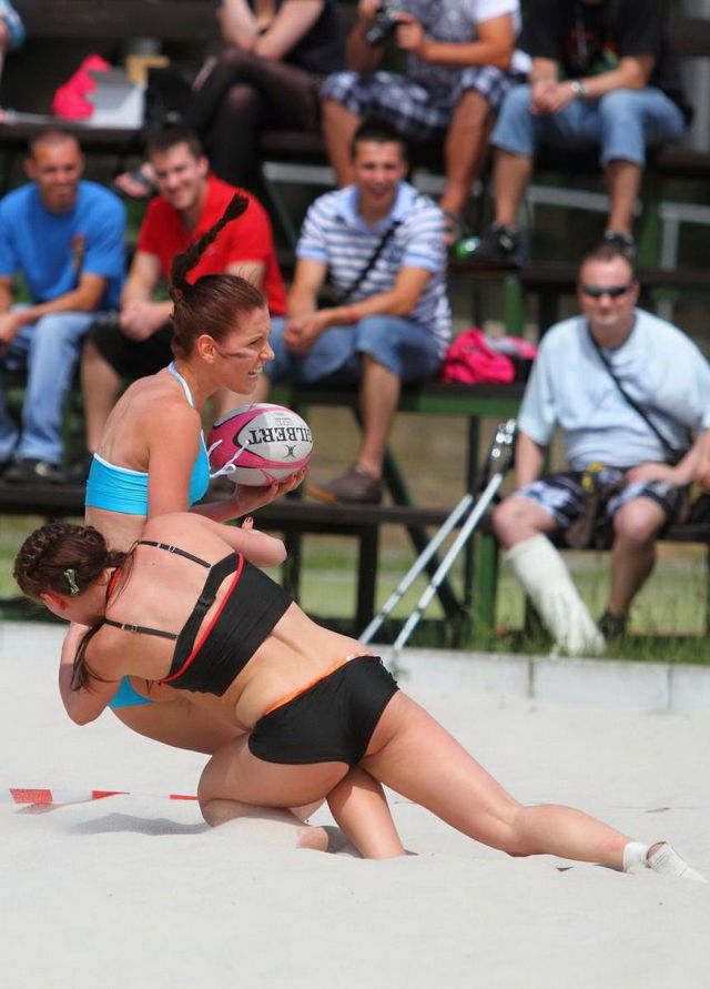 Sexy American Beach Football Championship Action Shots