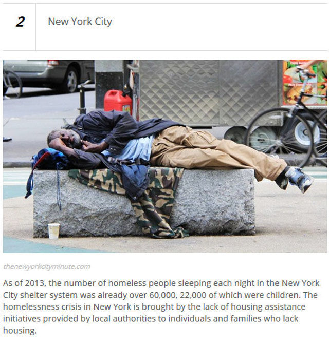 집없는 사람들의 가장 높은 숫자를 가진 도시