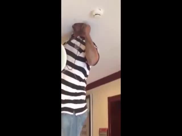 Electrician Can't Get His Head Out Of a Hole in The Ceiling
