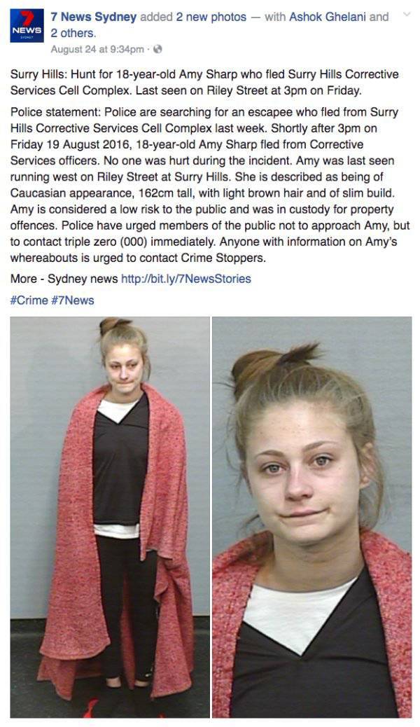 Having Escaped From Correctional Facility This Girl Contacts Police Herself Regarding Her Wanted Photo!