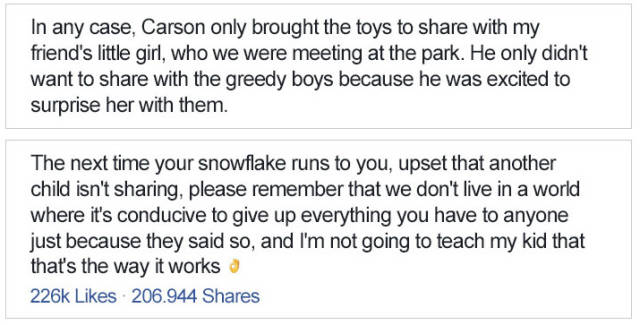 This Mom Teaching Her Son That Sharing Is Not Always Good Has Started Massive Debates On The Internet