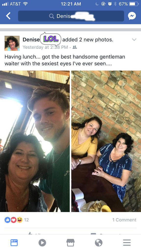 Internet Is Freaking Out Because Of What This Older Woman Wrote To Her Handsome Waiter On Facebook