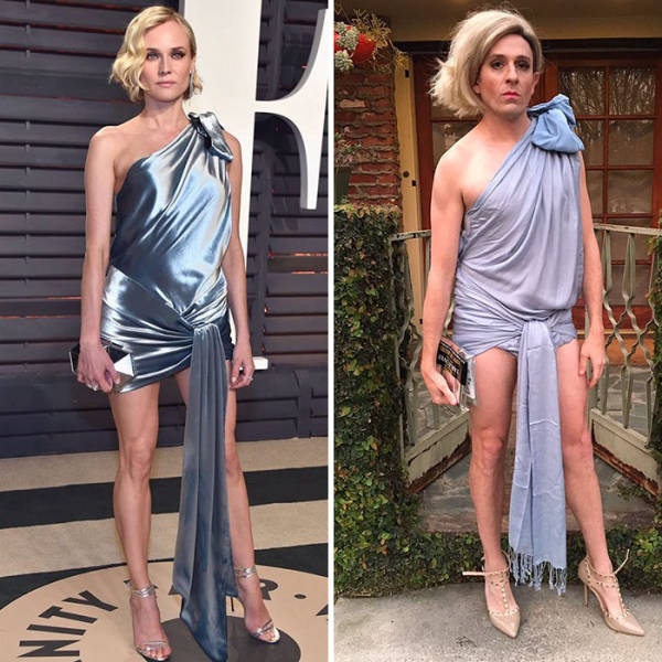 This Former “Buffy” Star Simply Nails Celebrity Outfits With Just The Stuff He Has At Home