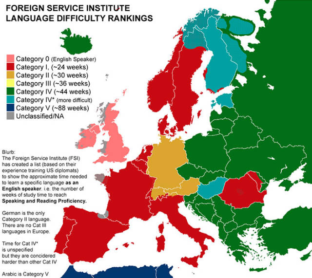 The Map Of Hardest And Easiest Languages In Europe