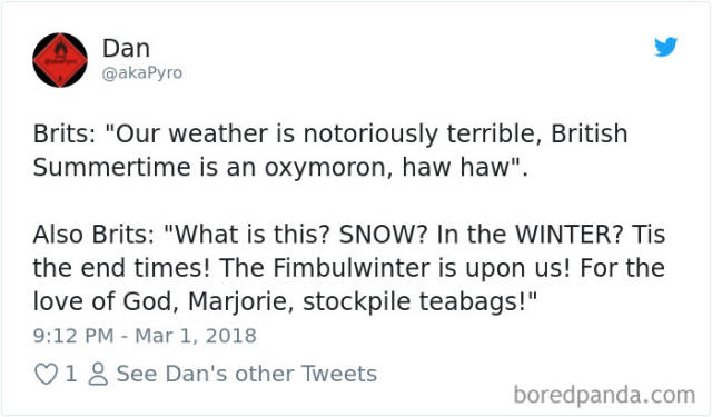 UK Is Panicking Because Of “Awful Snowstorms” And Reality Is Hilarious