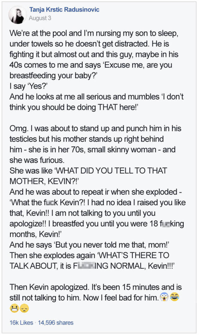 Man Tries To Shame For Breastfeeding In Public, Instantly Gets Punished…By His Own Mother