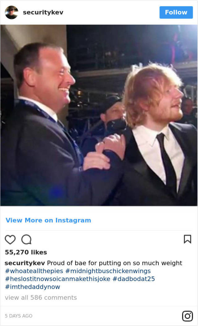 A Security Guard Of Ed Sheeran Has An Instagram, And It’s Better Than His Boss’s