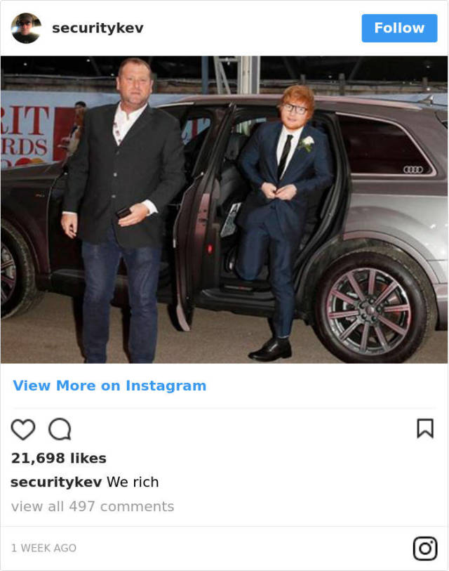A Security Guard Of Ed Sheeran Has An Instagram, And It’s Better Than His Boss’s