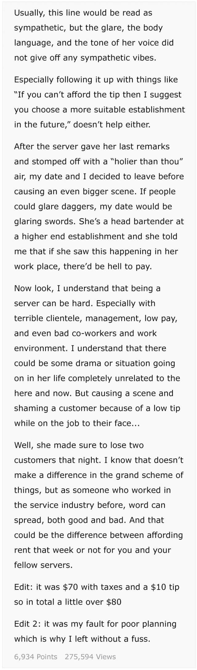 Waitress Ruins Guy’s Date Because Of “Too Small Of A Tip”