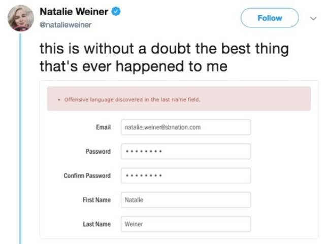 It’s Awkward When Your Own Name Is Rejected By A Website