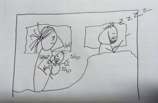 Wife Uses Simple Drawings To Explain To Her Husband Why She Is Always Tired Because Of Their Child