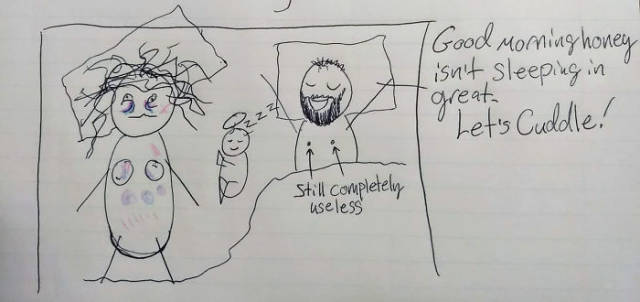 Wife Uses Simple Drawings To Explain To Her Husband Why She Is Always Tired Because Of Their Child
