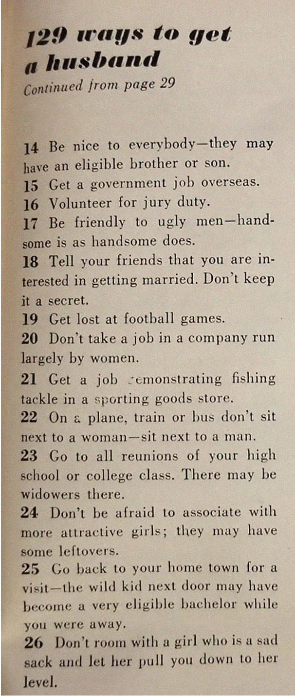 Here Are 129 Ways To Get A Husband, As An Article From 1958 States Them
