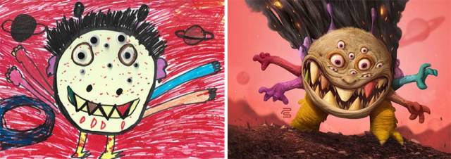 When Artists Add Their Professional Touch To Kids’ Monster Doodles