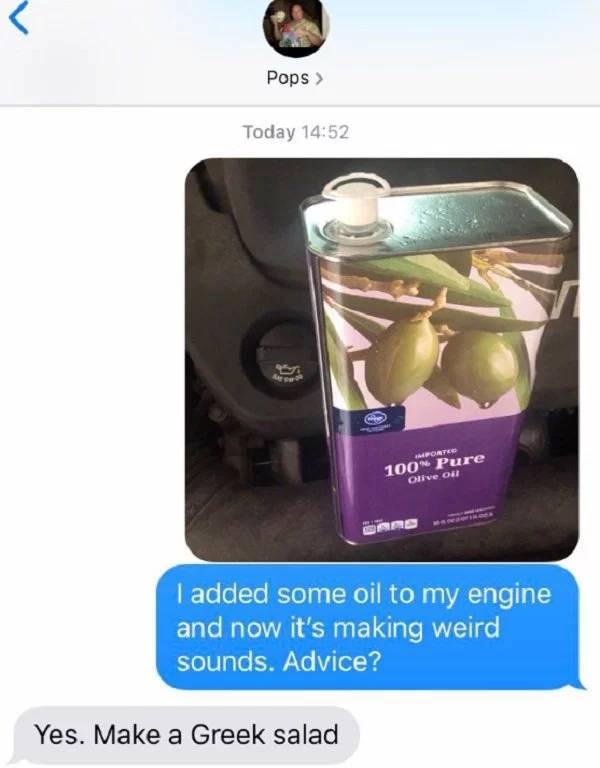 Tell Your Dad You Poured Olive Oil Into Your Car