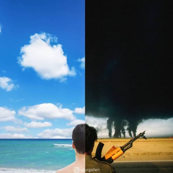 The Contrast Between The Two Worlds That We Currently Live In By Combining Photos