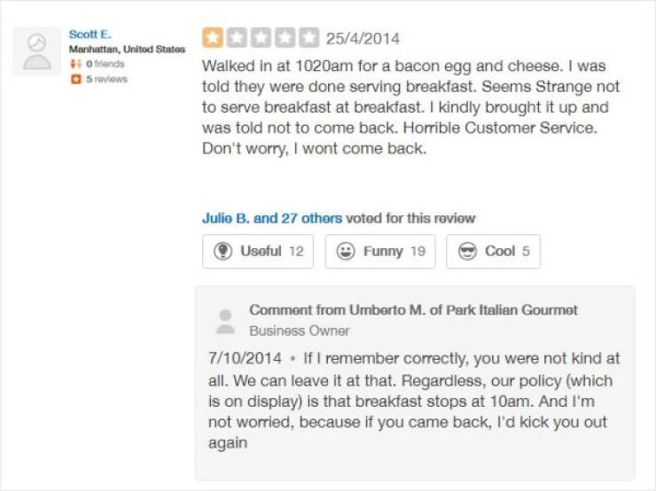 If You Own A Restaurant, You Should Be Ready For Bad Reviews