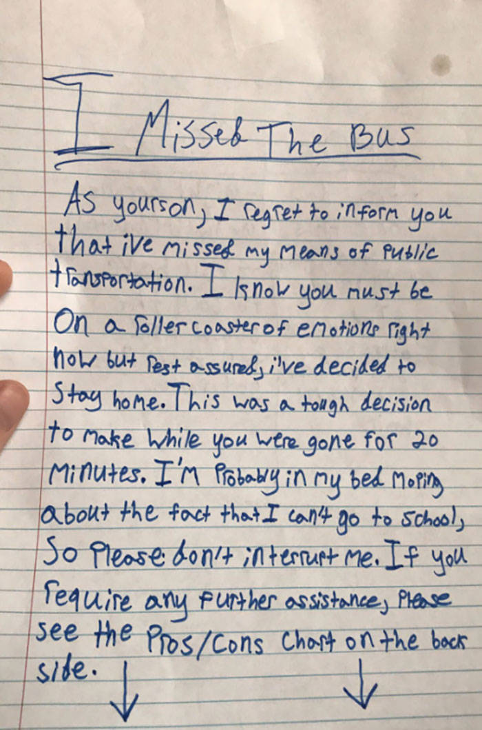 Boy Misses School Bus, But His Note Makes Up For It