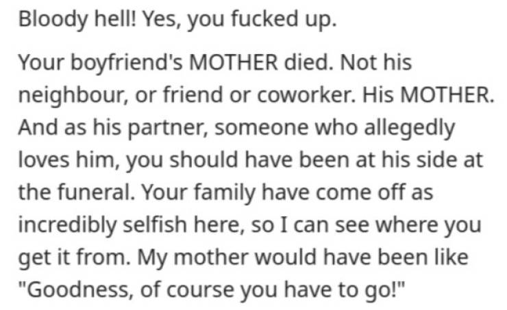 Woman Doesn’t Go To Her Boyfriend’s Mother’s Funeral, Then Asks If She Is An A##hole…
