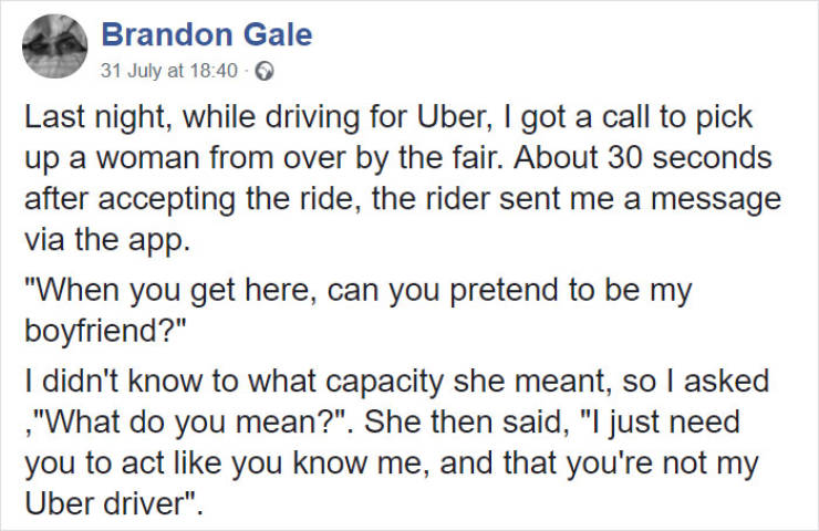Uber Driver Saves His Passenger By Pretending To Be Her Boyfriend