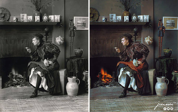 A művész a fekete-fehér fényképeket színezi, hogy még több életet adjon a történelmi fényképekhez