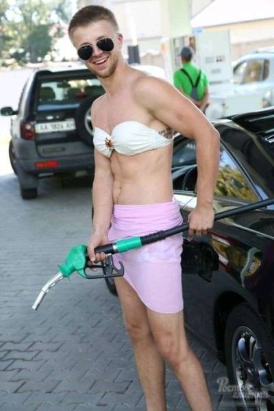 Free Gas For Anyone Wearing A Bikini? Sounds Like A Deal For These Russian Men!
