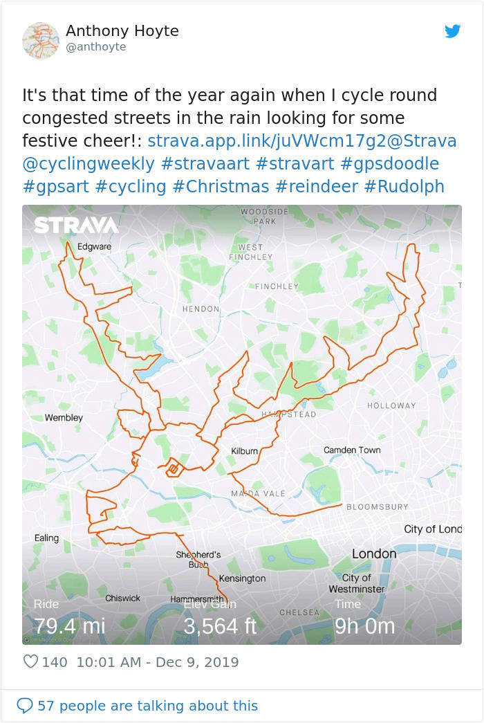 Cyclist Spends Nine Hours To Draw A Festive Image On London’s Map