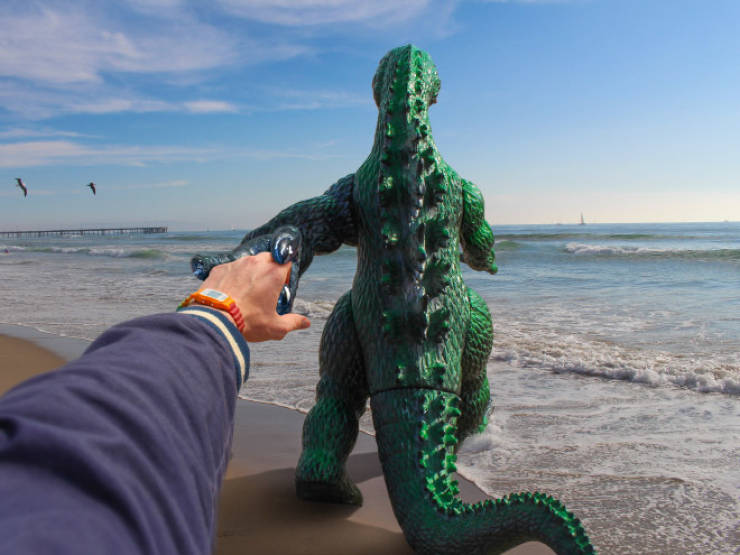This Toy Godzilla Is Quite A Traveler!