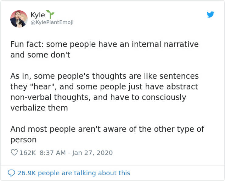 Guy Finds Out That Internal Monologue Is Not As Common As He Thought It Is