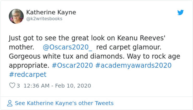 Keanu Reeves Comes To The Oscars With His Mom As His Date