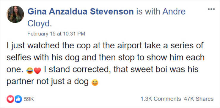 Woman Shares Photos Of Police Officer Taking Selfies With His Service Dog, He Delivers The Content