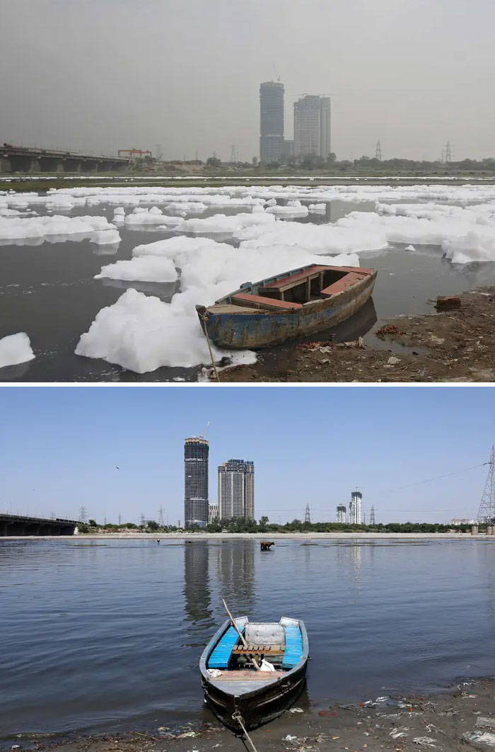 Fotók, amelyek megmutatják, hogy mennyi a karantén segít a szennyezés csökkentésében