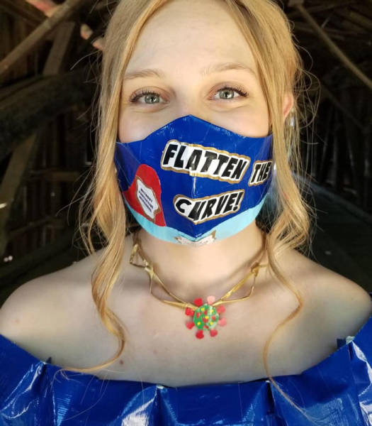 Teen Spends 400 Hours And 750 Meters Of Duct Tape On Her Coronavirus-Themed Prom Dress
