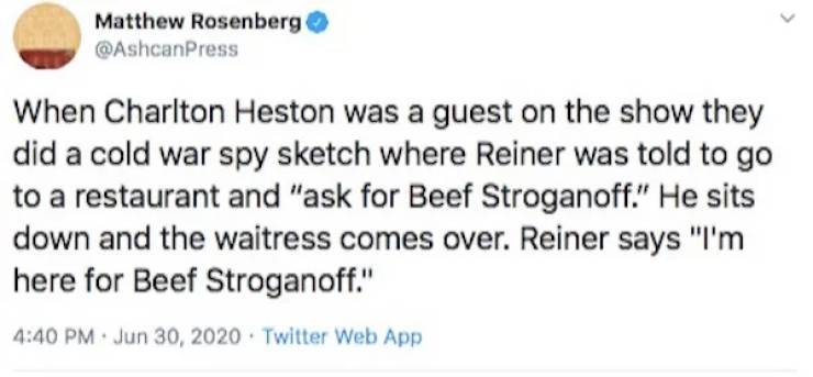 A Story About One Writer’s Dad, Carl Reiner And Beef Stroganoff