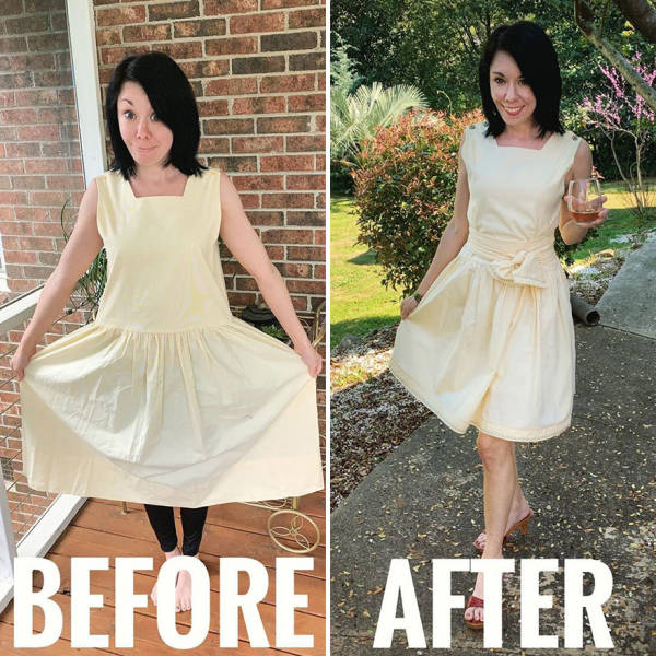 Woman Refashions Thrift-Store Clothes To Look Much More Stylish