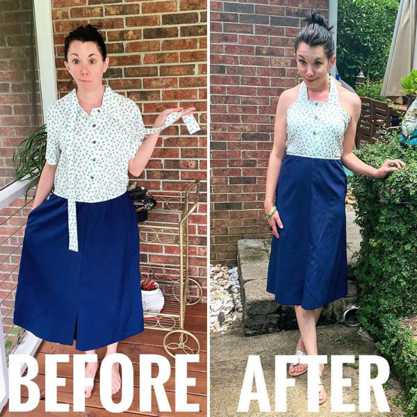 Woman Refashions Thrift-Store Clothes To Look Much More Stylish