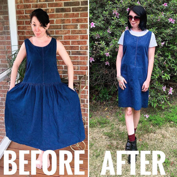 Woman Refashions Thrift-Store Clothes To Look Much More Stylish