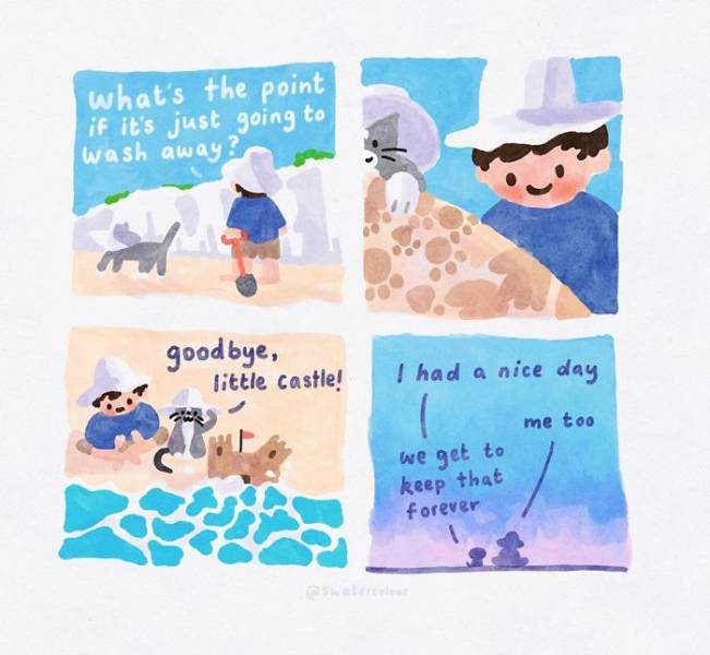 Artist Paints Wholesome Watercolor Cat Giving Mental Health Advice