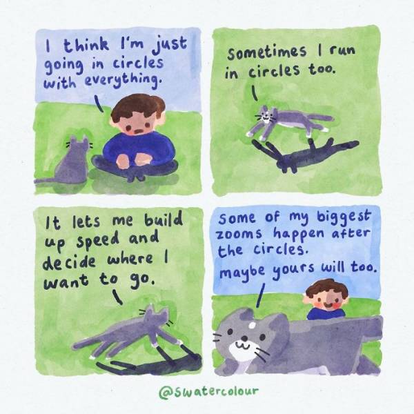 Artist Paints Wholesome Watercolor Cat Giving Mental Health Advice