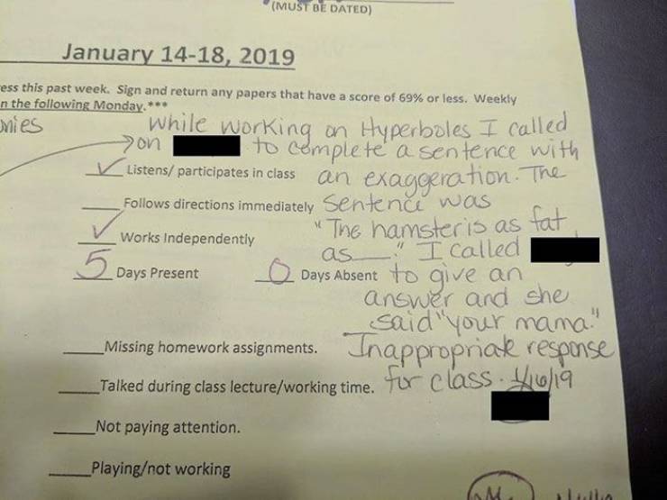 Funny Notes From Teachers To Parents